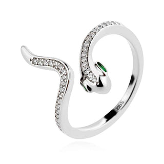 сребърен пръстен, цирконий, родиево покритие, змия