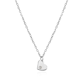сребърно колие, цирконий, родиево покритие, сърце,