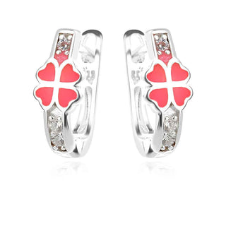 сребърни обеци, емайл, подходящи за дете, детелинка, цирконий