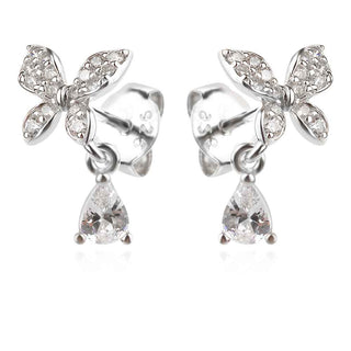 сребърни обеци, цирконий, родиево покритие, подходящи за дете