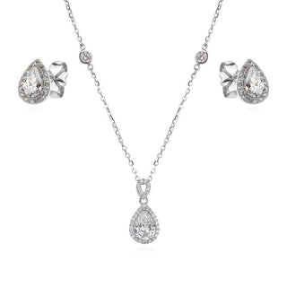 сребърен комплект, цирконий, родиево покритие, капка