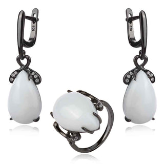 сребърен комплект с рутении и бял оникс