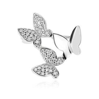 сребърна брошка, цирконий, родиево покритие, Пеперуди,