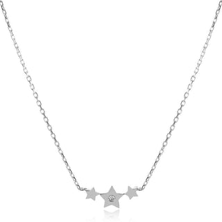 сребърно колие, звезди, диамант, родиево покритие,