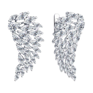 сребърни обеци, висящи обеци, ангелски крила, цирконий, родиево покритие, Sokolov