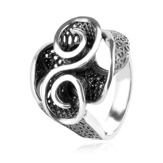 сребърен пръстен, без камък, оксидирано сребро, Алгара,