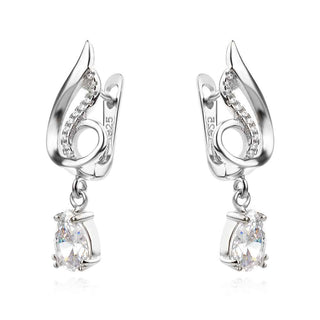 сребърни обеци, цирконий, родиево покритие, леко висящи обеци