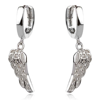 сребърни обеци, ангелско крило, цирконии, родиево покритие
