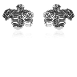 сребърни обеци, без камък, оксидирано сребро, пчела, Алгара,