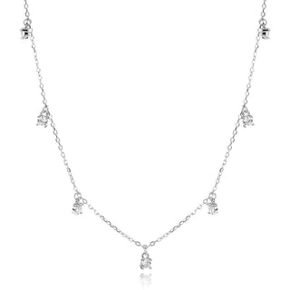 сребърно колие, висящи елементи, цирконий, родиево покритие