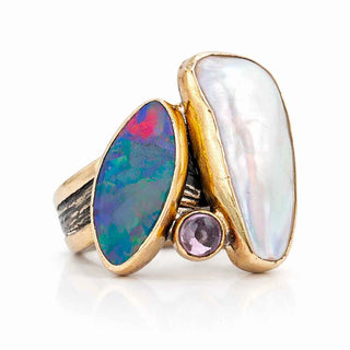 Сребърен пръстен - Opal, Baroque Pearl & Amethyst