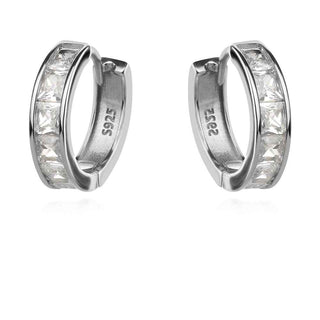 сребърни обеци, цирконий, обеци халки, родиево покритие