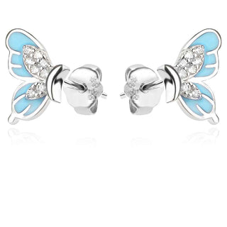 сребърни обеци, пеперуда, родиево покритие, цветен емайл,