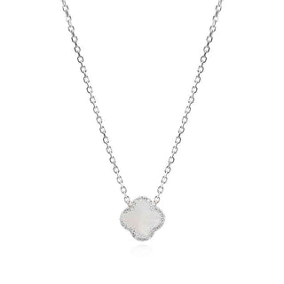 сребърно колие, седеф, цирконий, цвете, родиево покритие