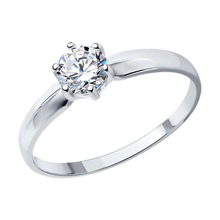 сребърен пръстен, тип годежен, родиево покритие, CZ Swarovski, sokolov,