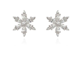 сребърни обеци, цирконий, родиево покритие, снежинка