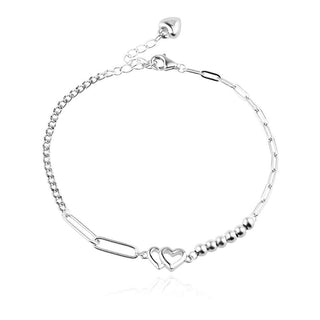 сребърна гривна, без камък, родиево покритие, сърце