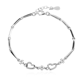 сребърна гривна, цвете, цирконий, родиево покритие, сърце