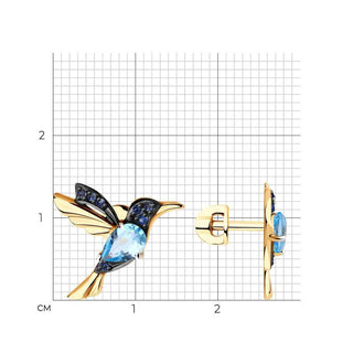 Златни обеци - Blue hummingbird