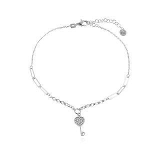 сребърна гривна за глезен, цирконий, родиево покритие, висящи елементи