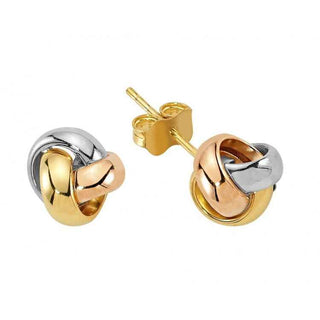 златни обеци, без камък, трицветни златни обеци, възелчета