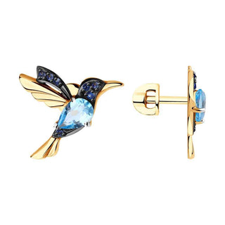 златни обеци, топаз, цирконий, розово злато, колибри, sokolov,