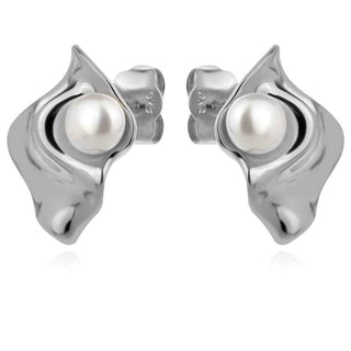 сребърни обеци, бяла перла, родиево покритие,