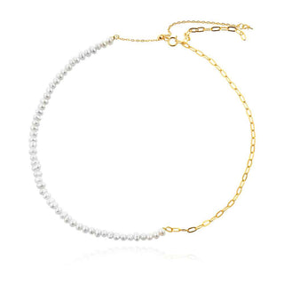 сребърно колие, перла, жълта позлата