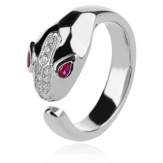 сребърен пръстен, змия, цирконий, родиево покритие, по модел на Bvlgari,