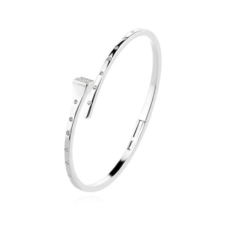 сребърна гривна, твърда гривна, цирконий, родиево покритие