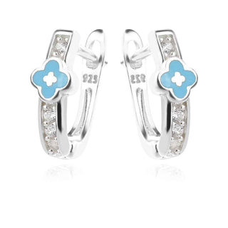 сребърни обеци, емайл, подходящи за дете, цвете, цирконий