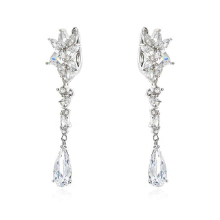 сребърни обеци, цирконий, капка, родиево покритие, подходящи за повод,