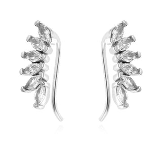 сребърни обеци, цирконий, родиево покритие, обеци тип фиба