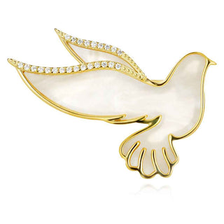 сребърна брошка, цирконий, емайл, жълта позлата, гълъб