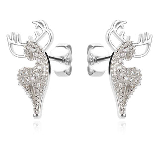 сребърни обеци, еленче, цирконий, родиево покритие,