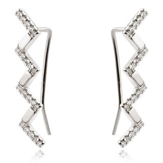 сребърни обеци, тип фиба, цирконий, родиево покритие,