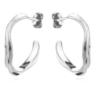 сребърни обеци, без камък, родиево покритие, обеци халки