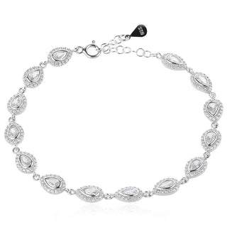 елегантна сребърна гривна, капка, цирконий, родиево покритие