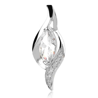 нежен сребърен медальон, абстрактна форма, цирконии, родиево покритие