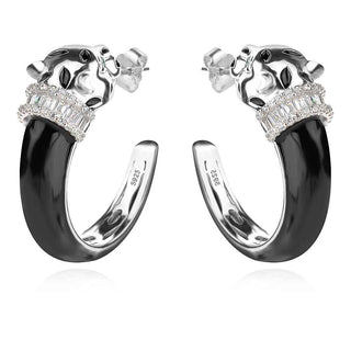 сребърни обеци, емайл, цирконий, тип халки, пантера, по модел на Cartier,