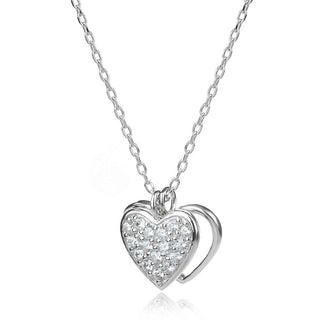 сребърно колие, сърце, цирконий, родиево покритие