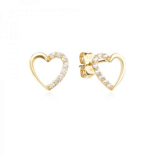 златни обеци, цирконий, сърце