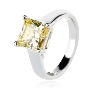 сребърен пръстен, жълт циркон, родиево покритие,