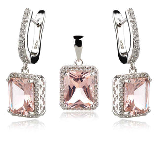 сребърен комплект, морганит, цирконии, родиево покритие