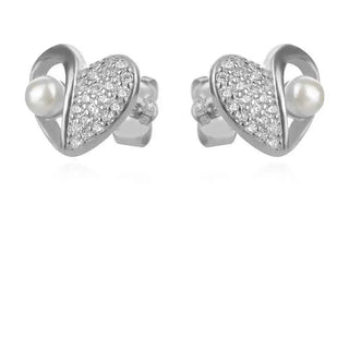 Сребърни обеци - Silver pearl hearts