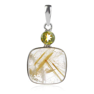 сребърен медальон, естествени камъни, кварц рутил, перидот,