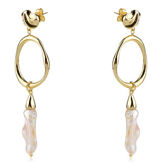 висящи сребърни обеци, перла Барок, жълта позлата, подходящи за повод