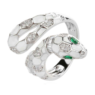 сребърен пръстен, пръстен змия, емайл, цирконий, по модел на Bvlgari,