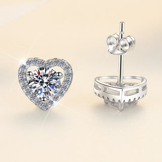 Сребърни обеци - Moissanite Heart Halo