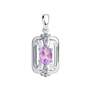 елегантен сребърен медальон, аметист, цирконий, родиево покритие, Sokolov